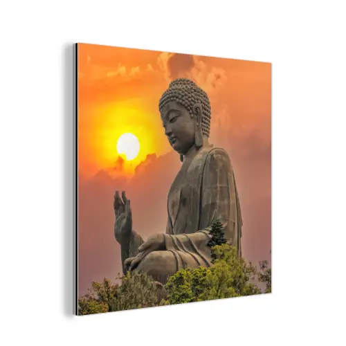 Buddha - Zonsondergang - Boeddha beelden - Planten aluminium wit klein -3d
