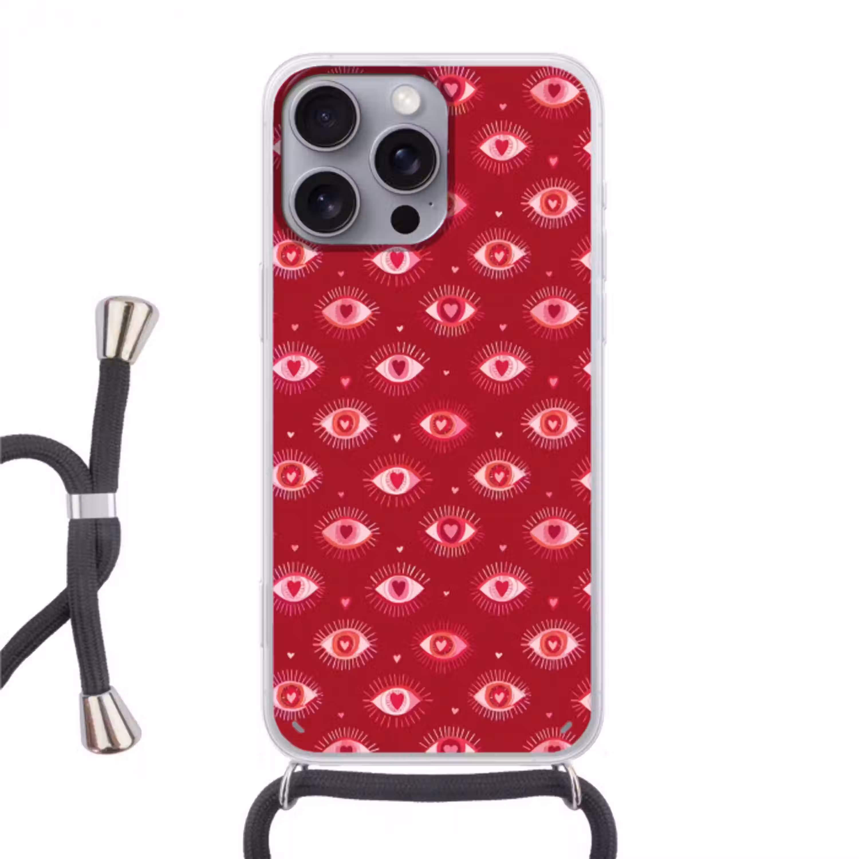 Ogen - Patroon - Roze - Donkerrood Hoesje iPhone 16 Pro Max met koord klein 804 -3d