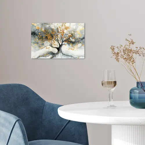 Boom - Modern - Abstract - Goud - Zwart - Wit poster papier klein -sfeer3