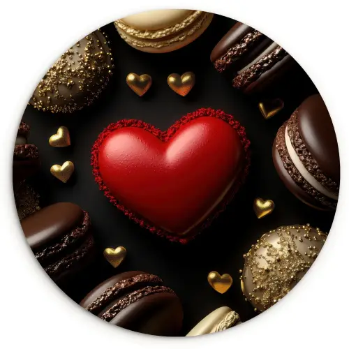 Macarons - Rood - Hart Wandcirkel kunststof plaat 5mm dik klein -3d