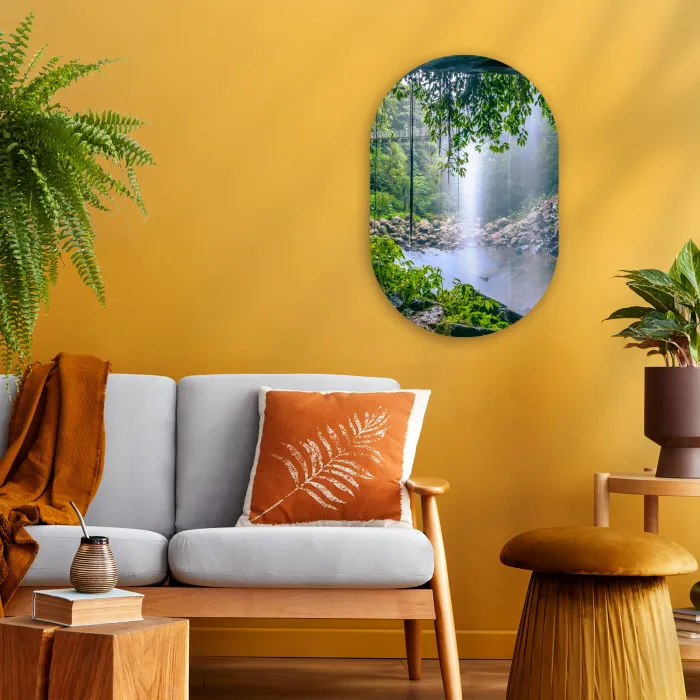 Jungle - Regenwoud - Water - Waterval - Planten Wandcirkel Ovaal Forex klein -sfeer4