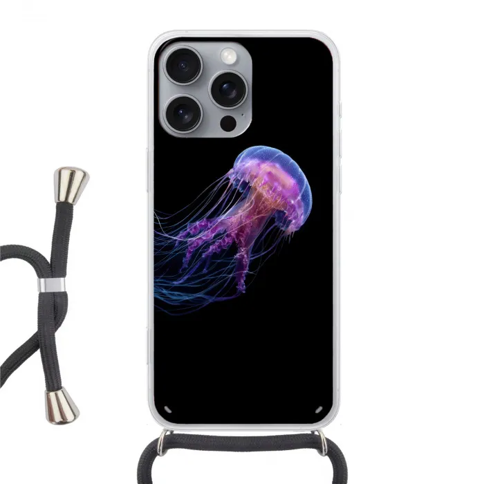 Kwal - Doorzichtig - Roze - Tentakels Hoesje iPhone 16 Pro Max met koord klein -3d