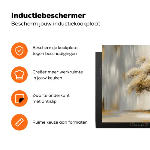 Boom - Bladeren - Abstract - Wit Inductie beschermer vinyl 3mm klein -zzzzzzz-td-ups