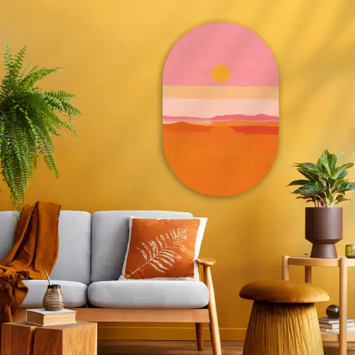 Zon - Abstract - Landschap - Oranje Wandcirkel Ovaal Glas middel -sfeer4