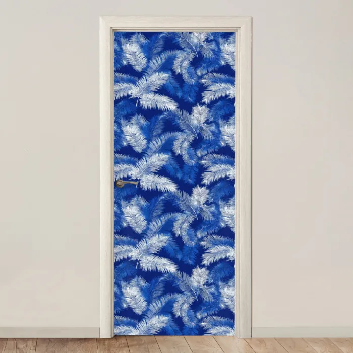 Palmblad - Patroon - Blauw deurposter klein 289 -3d_beige