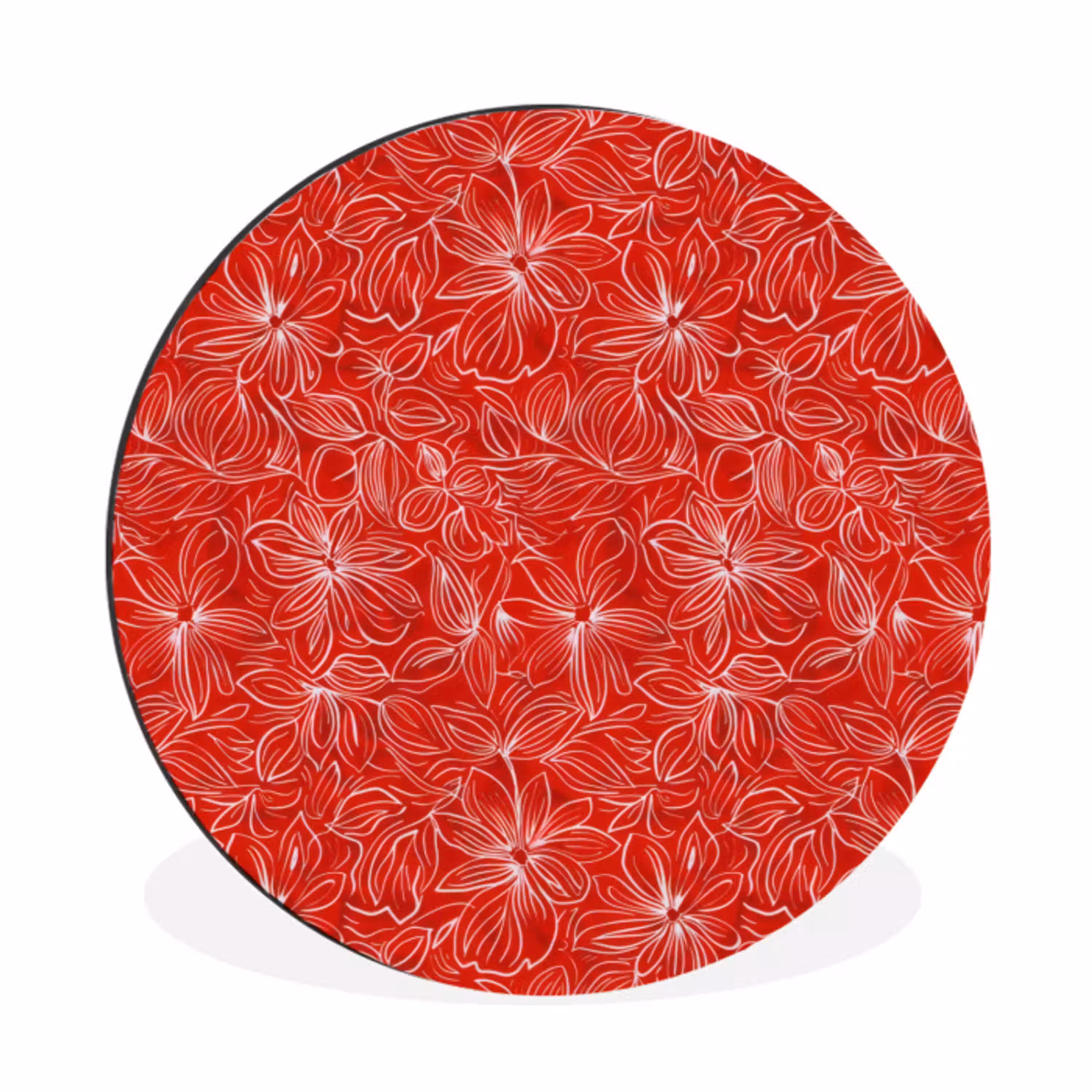 Bloemen - Patroon - Rood Wandcirkel aluminium klein 190 -3d
