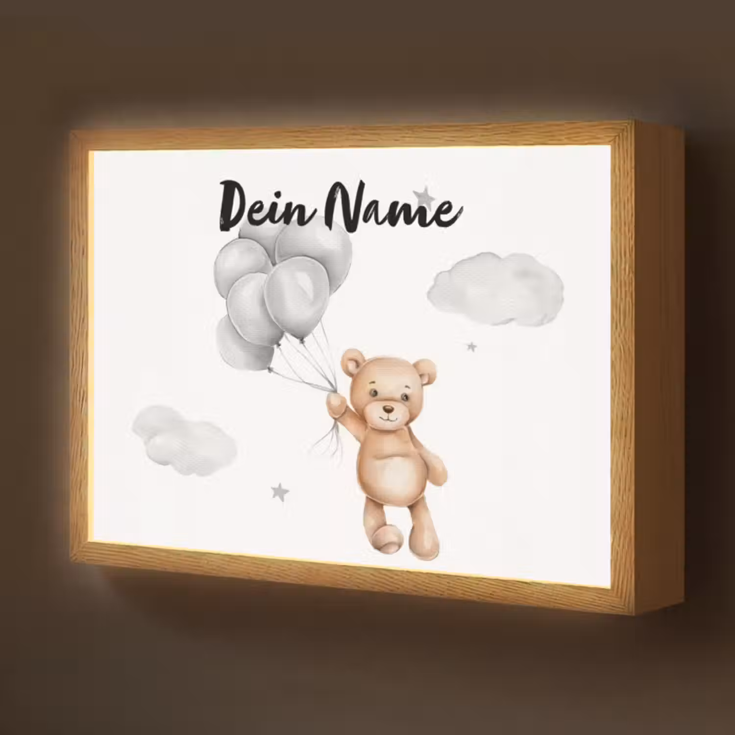 Lightbox - Wandlampe Kinderzimmer mit Namen - Bär - Luftballons - Sterne - Kinder