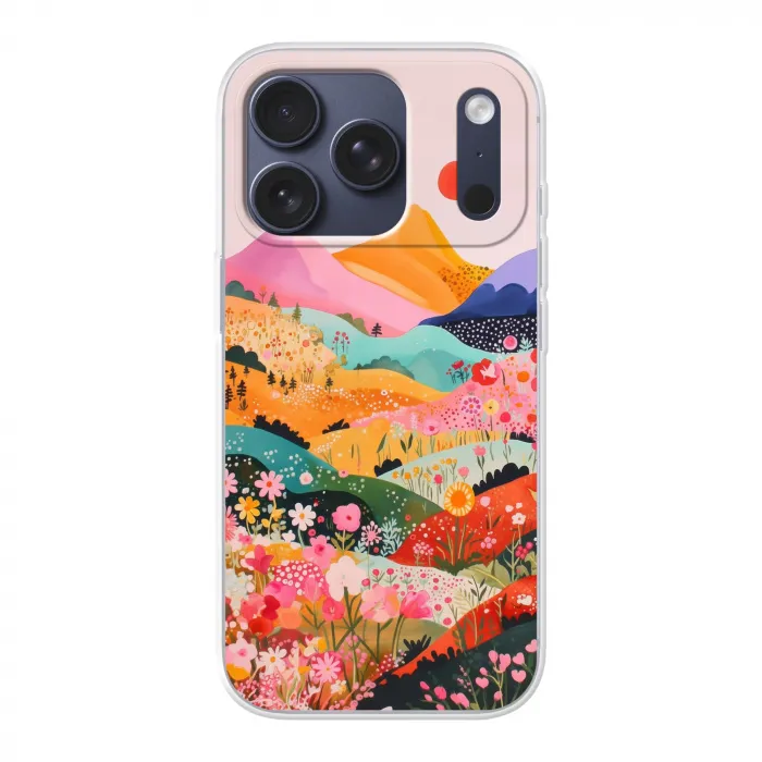 Kleurrijke bloemen - Bergen - Fantasielandschap Telefoonhoesje iPhone 17 Pro klein -3d