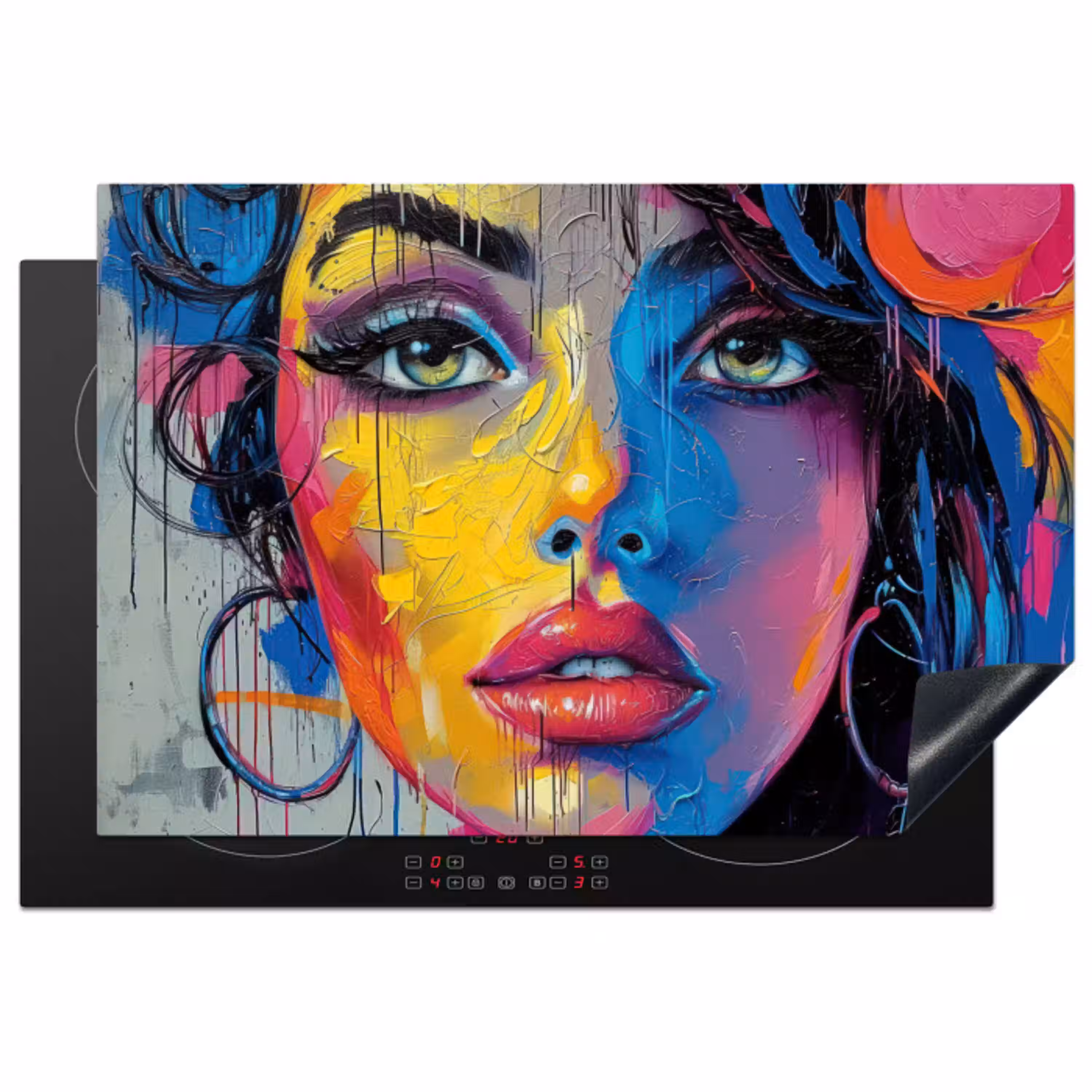 Graffiti - Vrouw - Kleurrijk - Streetart - Popart Inductie beschermer vinyl 3mm klein -3d