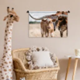 Texas Longhorn - Kalf - Weide - Dieren Wandkleed katoen klein -wsfeer5_kind