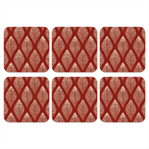 Bladeren - Rood - Elegant onderzetter kurk middel -3d