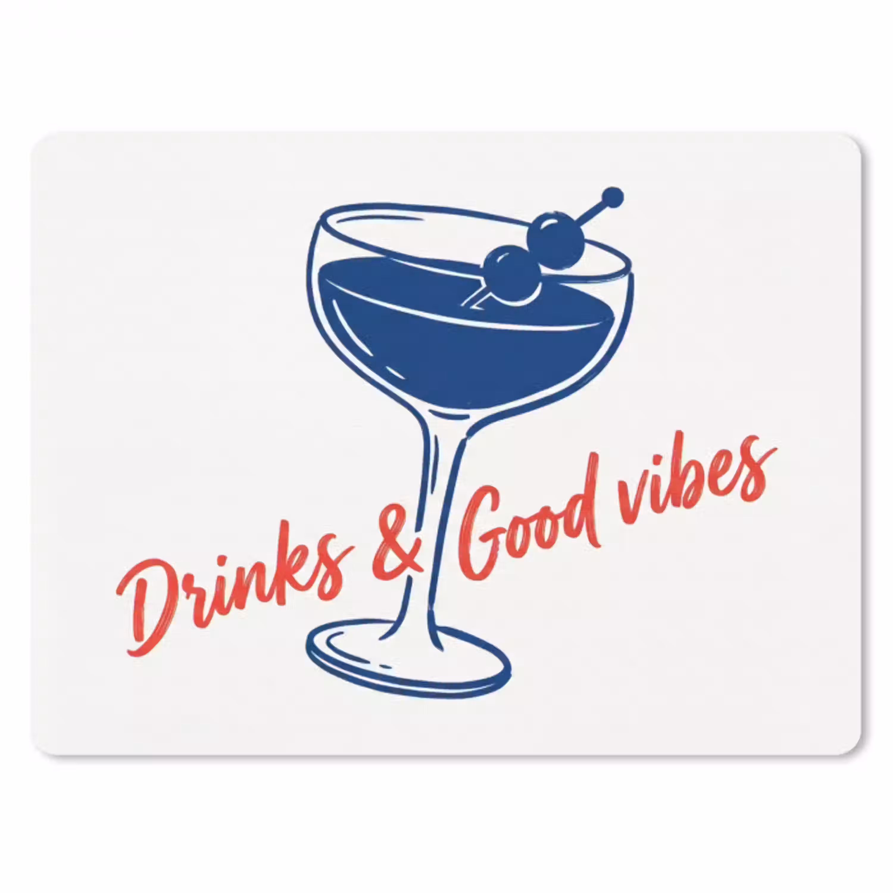 Cocktail - Glas - Illustratie - Blauw - Wit muismat rubber klein -3d