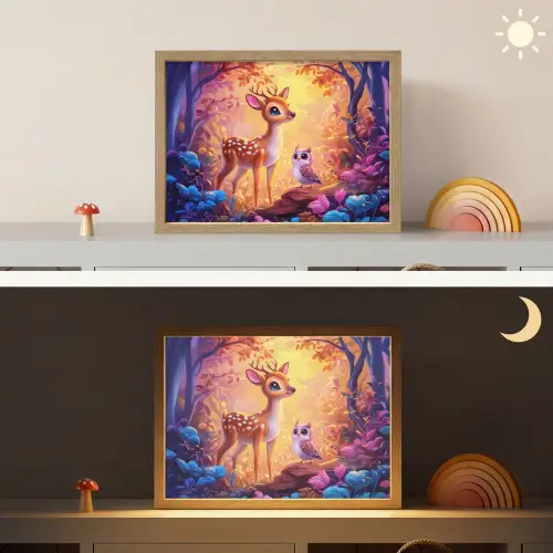 Hertje - Uil - Fantasie - Bos Light Box met batterij (Wandlamp kind) middel -sfeer3_kind