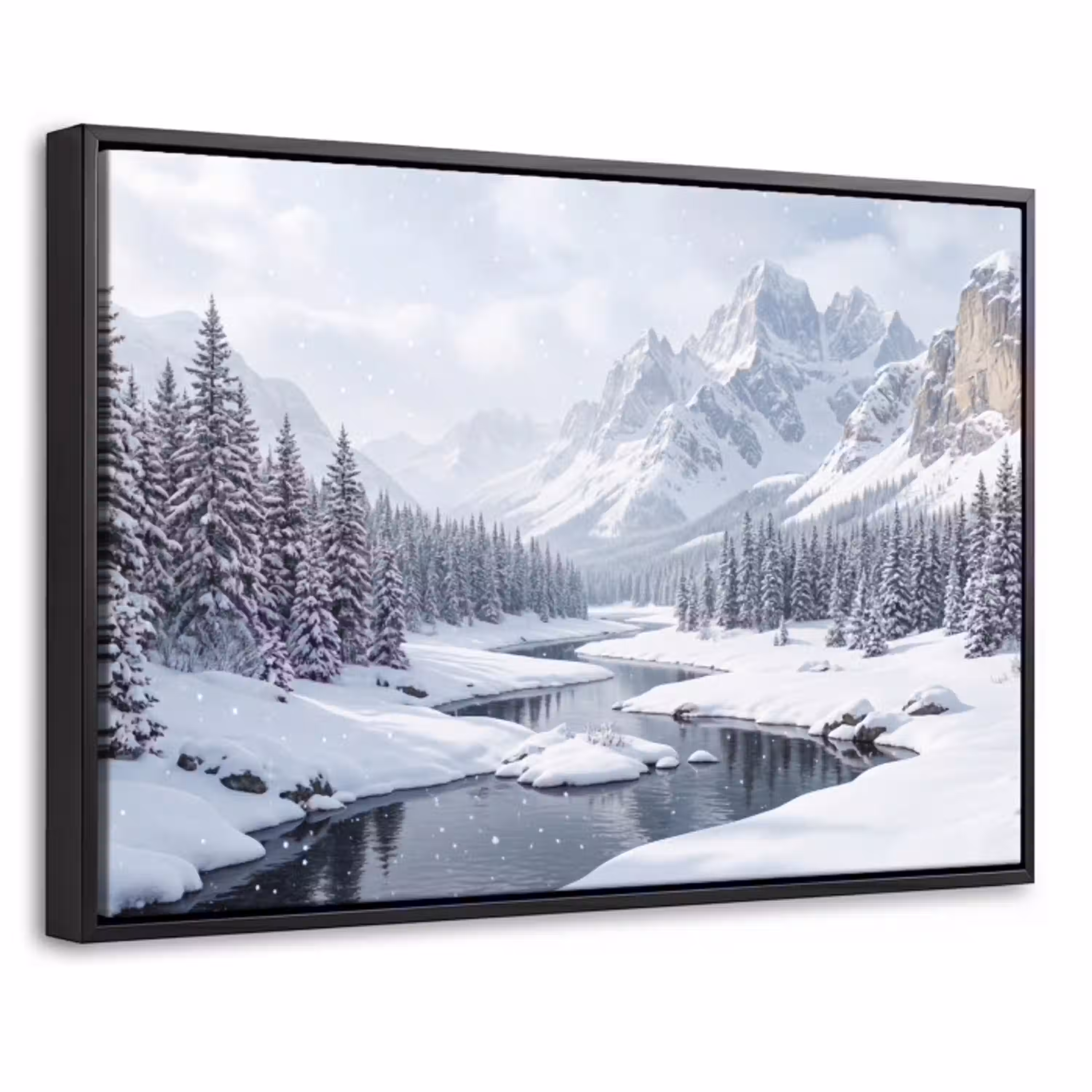 Sneeuwlandschap - Bergen - Rivier - Winter Canvas met baklijst klein -threedimensional_3d_global