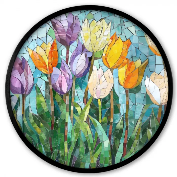 Mozaïek - Veld - Tulpen - Kleurrijk Fotolijst rond zonder passe partout klein -3d