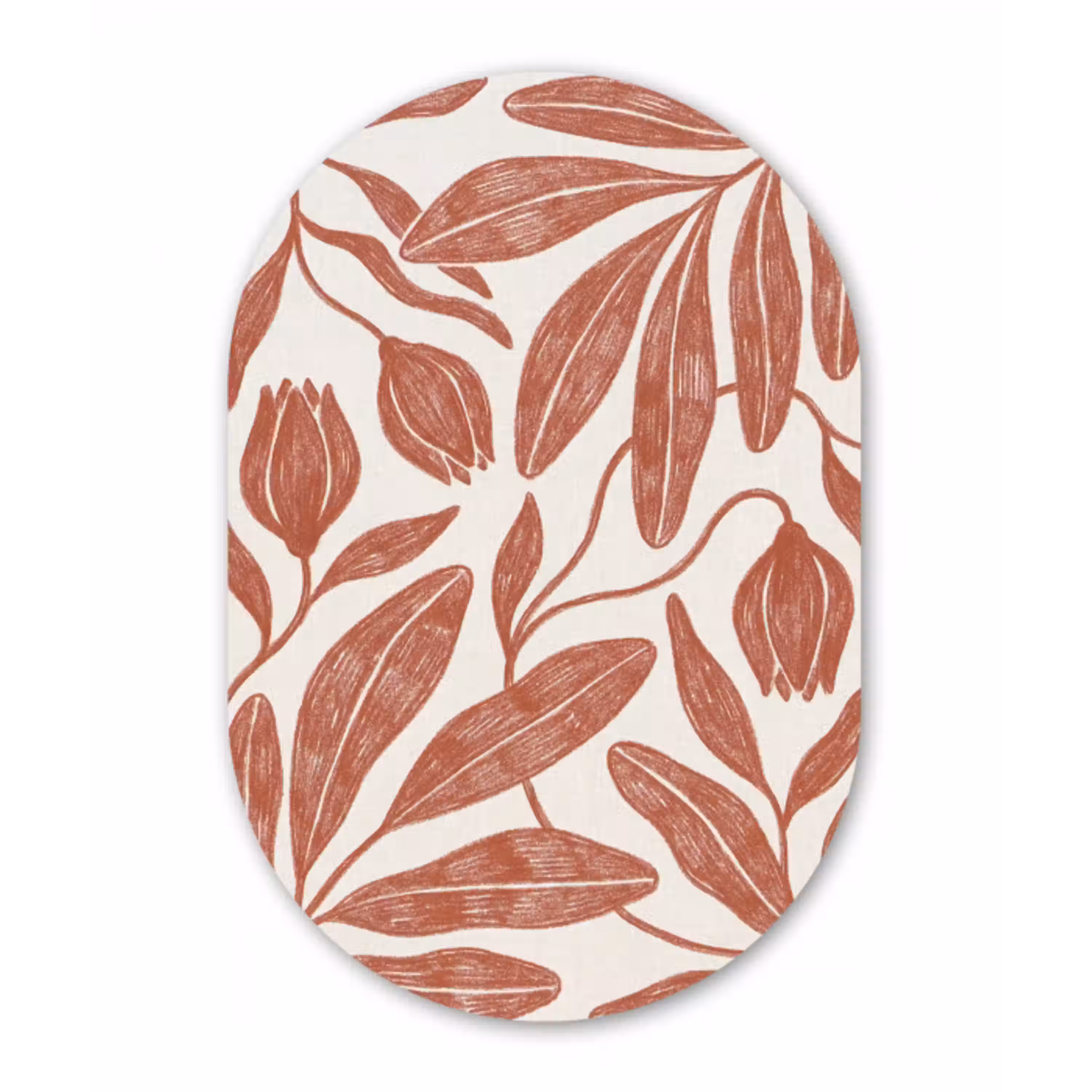 Bloemen - Patroon - Modern - Natuur - Bruin Wandcirkel Ovaal Aluminium middel -3d