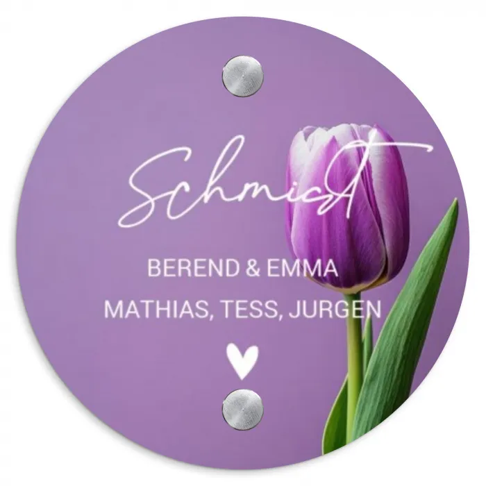 Paarse tulp - Sierlijk Naambord Rond klein -3d