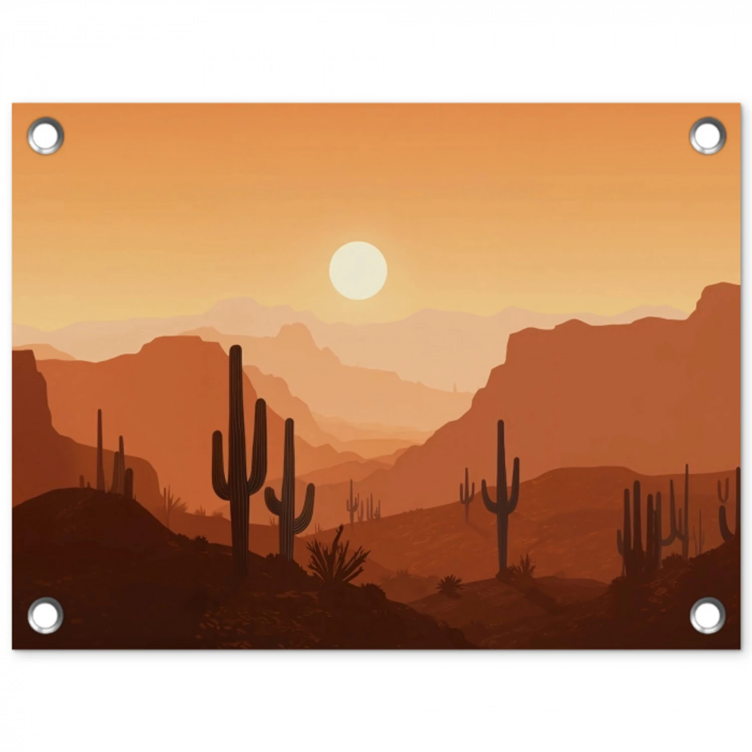 Landschap - Woestijn - Cactussen - Zon tuinposter los doek klein -3d