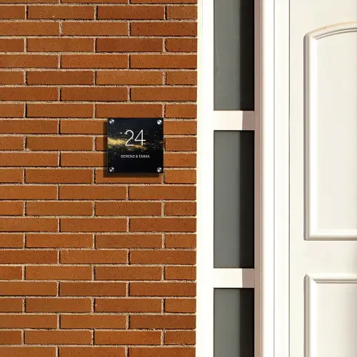Gouden verfspatten - Klassiek Naambord Vierkant klein -sfeer3-XS