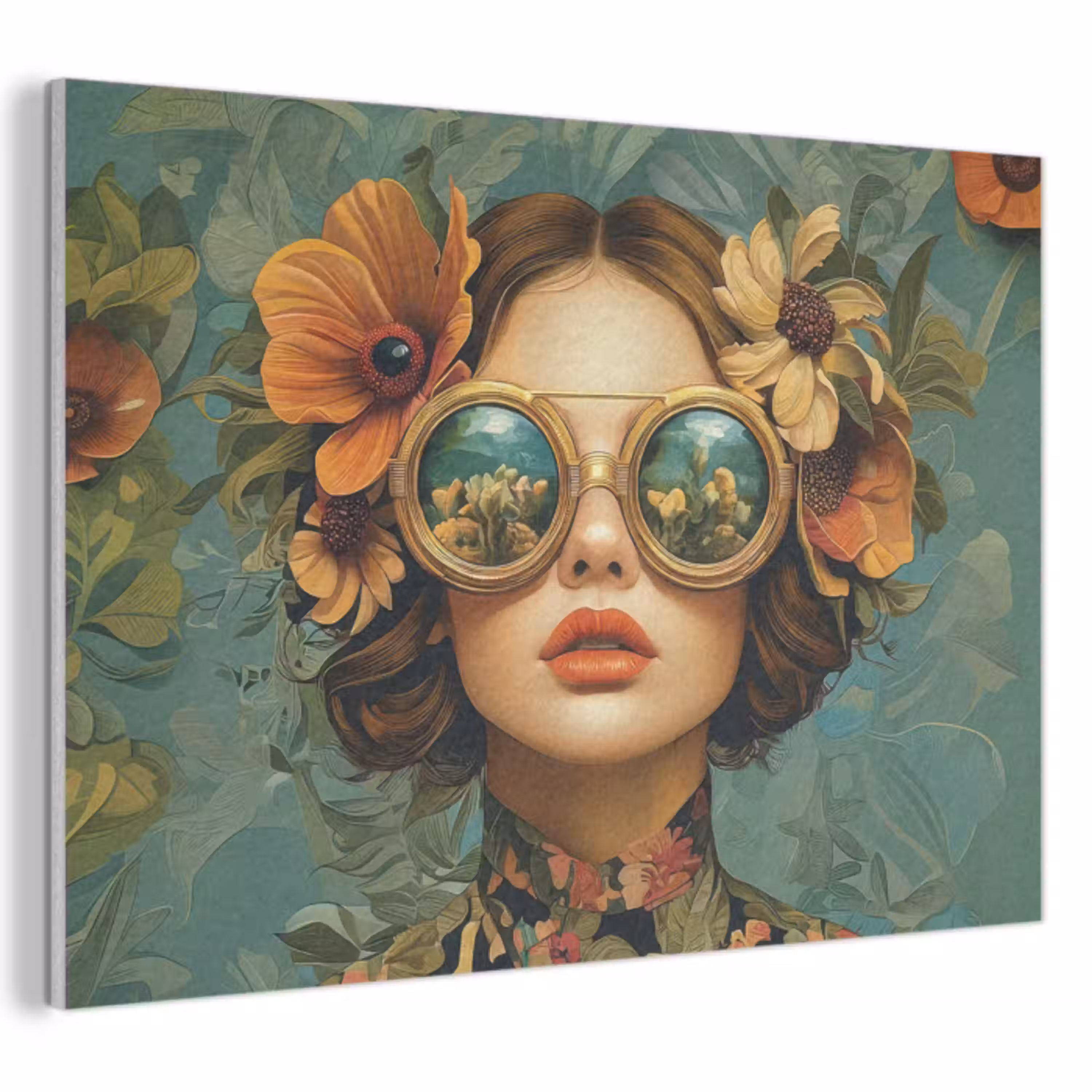Vrouw - Bloemen - Vlinders - Natuur - Vintage PET vilt klein -3d