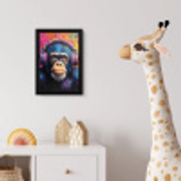 Graffiti - Chimpanzee - Street art - Koptelefoon - Aap fotolijst zwart zonder passe partout klein -usfeer4_kinderkamer