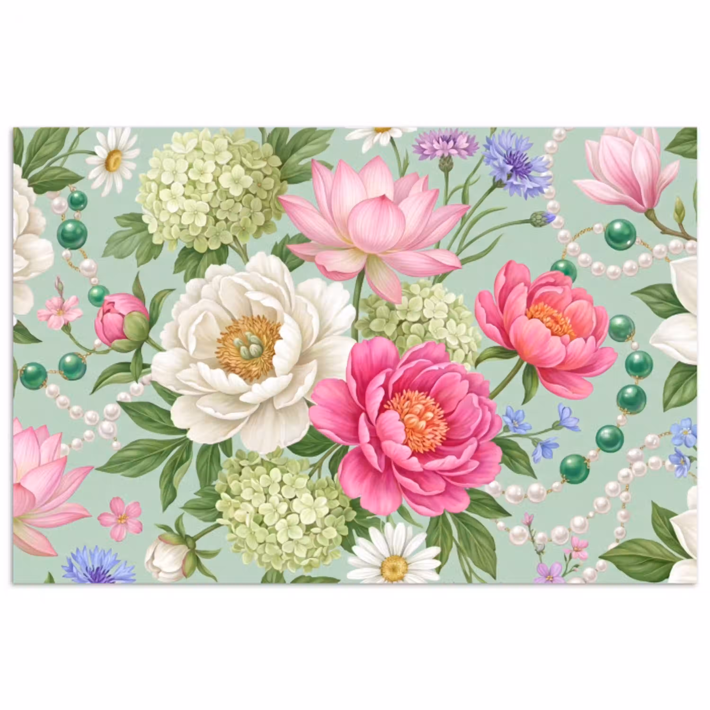 Bloemen - Patroon - Botanisch - Groen poster papier klein -3d
