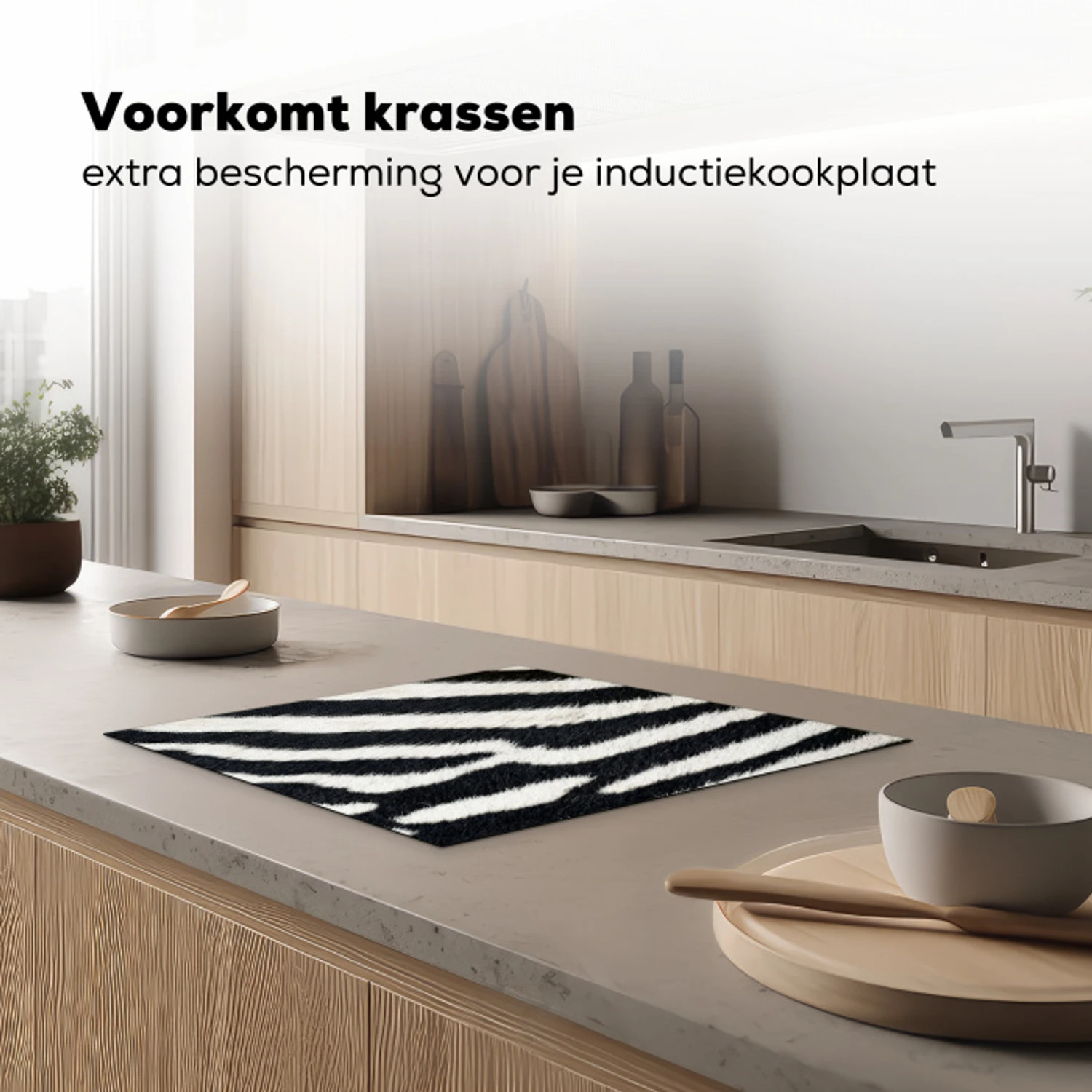 Zebra - Vacht - Klassiek - Zwart - Wit Inductie beschermer vinyl 3mm middel -sfeer1