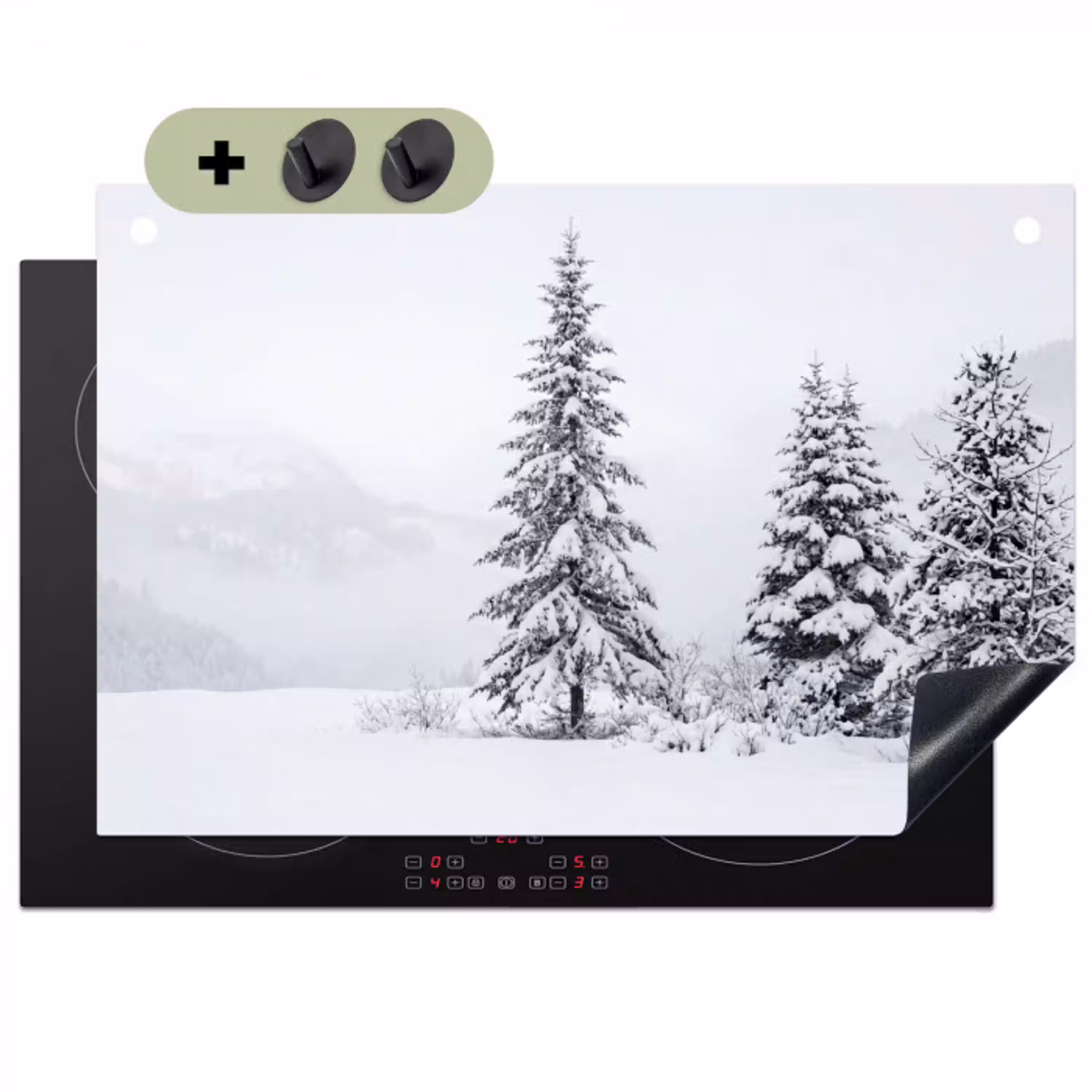 Fijnsparren - Sneeuw - Winter - Landschap - Stilte Inductie beschemer met haakjes klein -3d