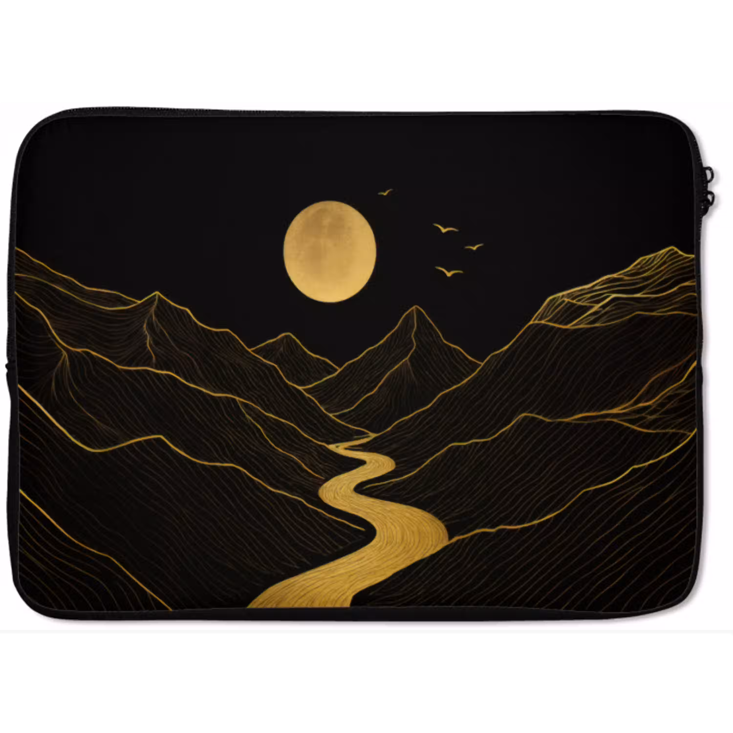 Rivier - Goud - Maan - Vogels laptophoes neopreen klein -zkaufland3dotto
