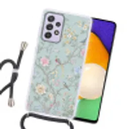 Vogel - Bloemen - Kleurrijk Hoesje Samsung Galaxy A52 5G met koord klein -sfeer1