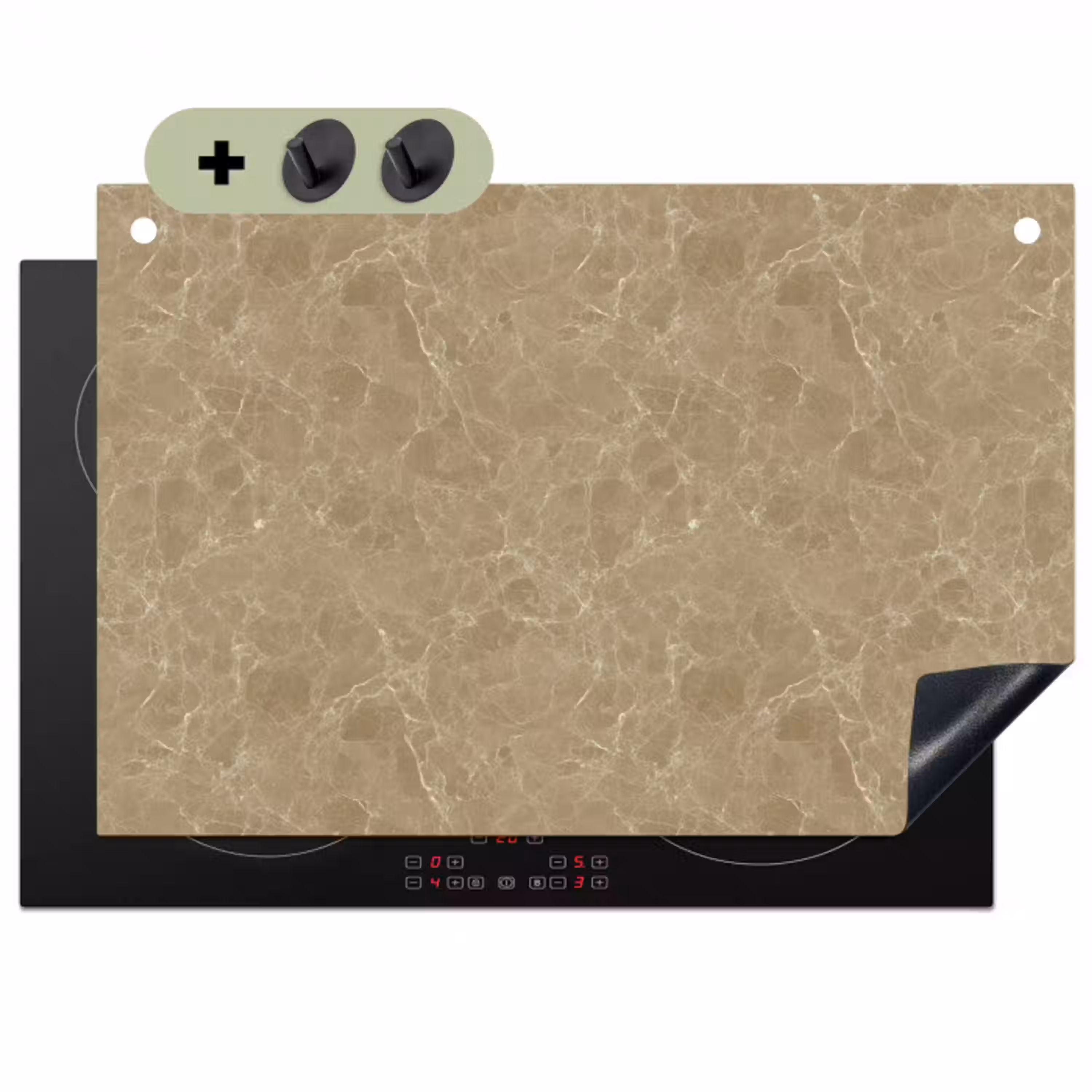 Beige - Marmer - Witte aders Inductie beschemer met haakjes klein 777 -3d