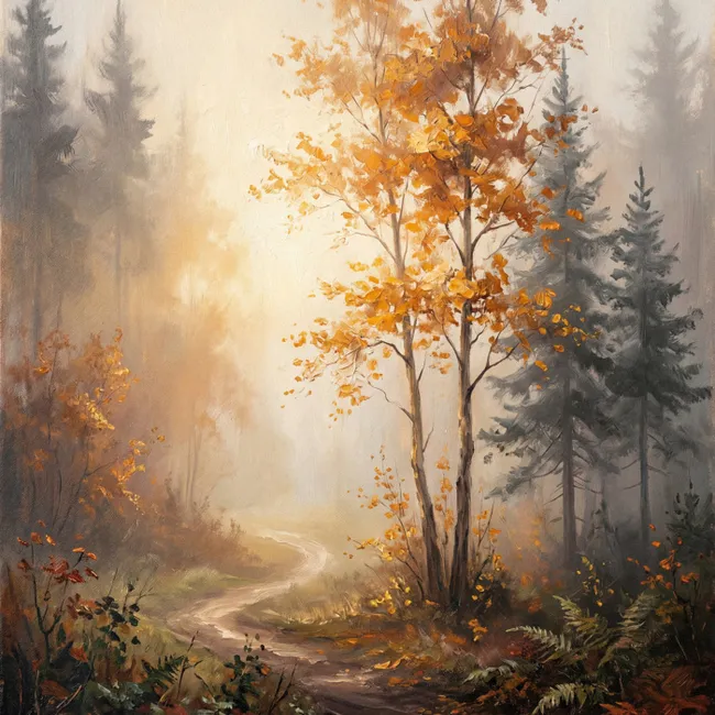 Behang - Bospad - Herfstbladeren - Natuur - Schilderachtig - Oranje