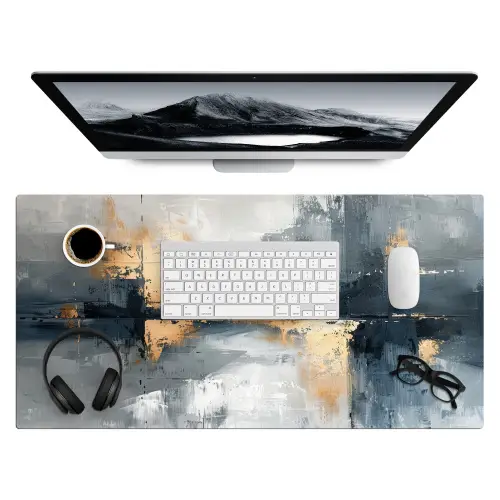 Kunst - Grijs - Goud - Abstract Muismat XXL klein -3d