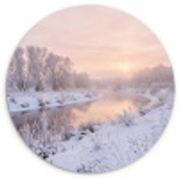 Rivier - Winter - Landschap - Sneeuw - Zonsopgang Wandcirkel kunststof plaat 5mm dik klein -3d