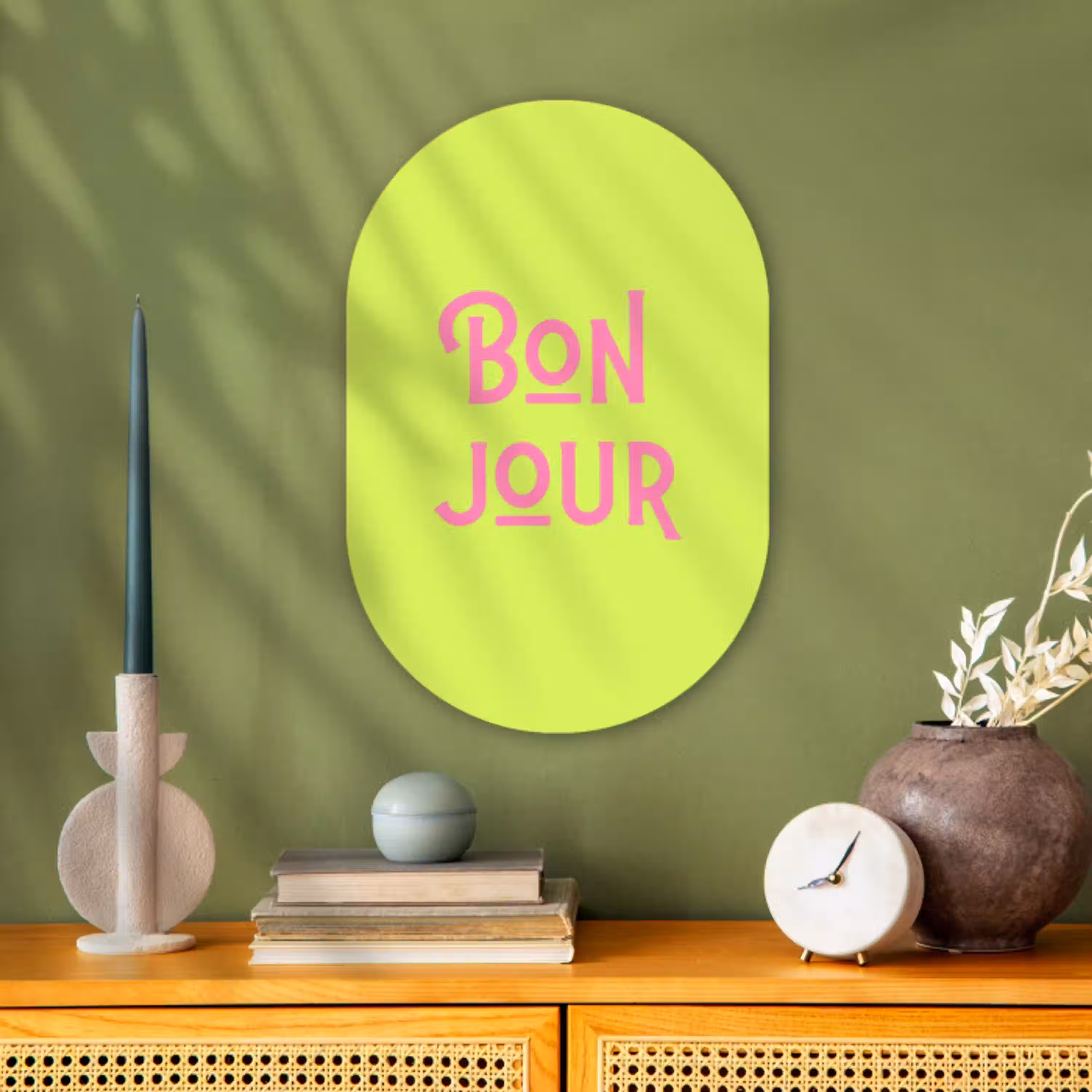 Groen - Roze - Bonjour - Art Wandcirkel Ovaal Forex klein -sfeer2