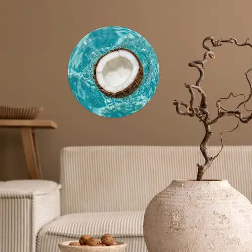 Kokosnoot - Water - Wit Wandcirkel behangsticker klein -sfeer1