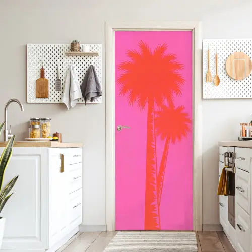 Palmbomen - Modern - Roze deurposter klein -sfeer5