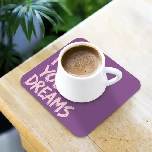 Follow your dreams - Paars - Penseeltextuur onderzetter kurk middel -sfeer5
