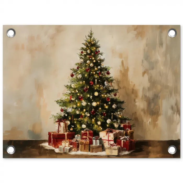 Kerstboom - Versierd - Kleurrijk tuinposter los doek klein -3d