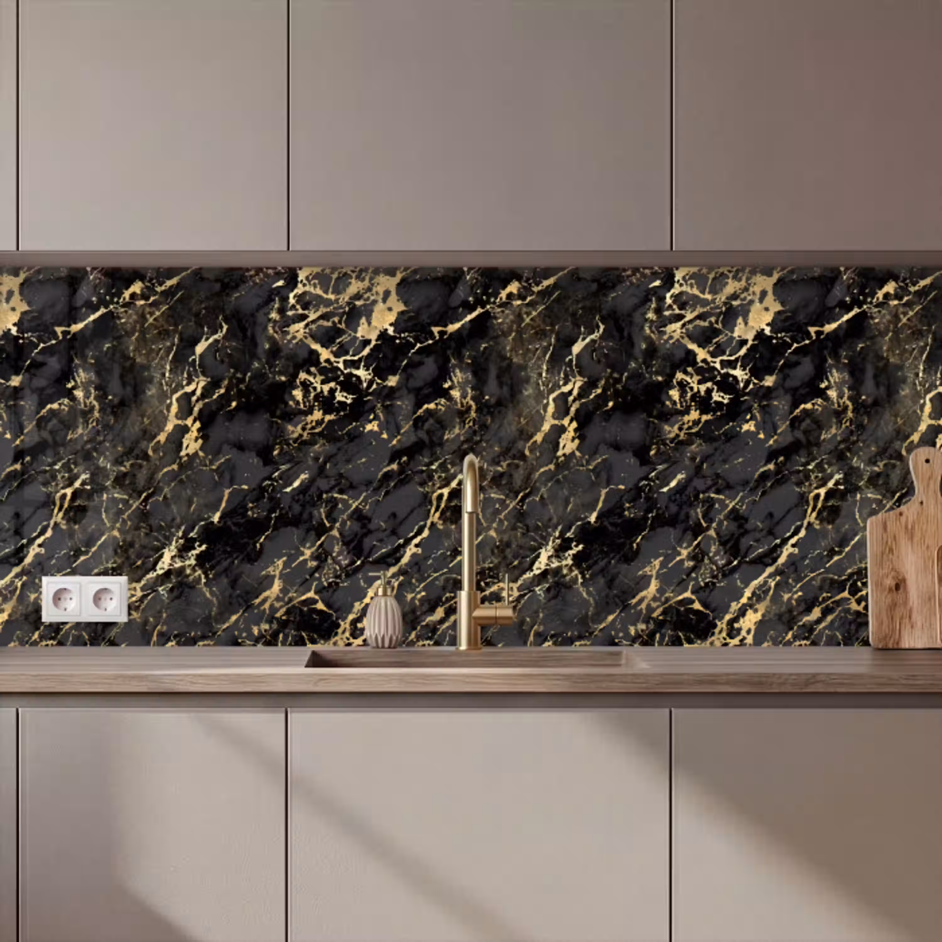 Marmer - Zwart - Goudstructuur keuken achterwand 2 middel 871 zz_3dshopping