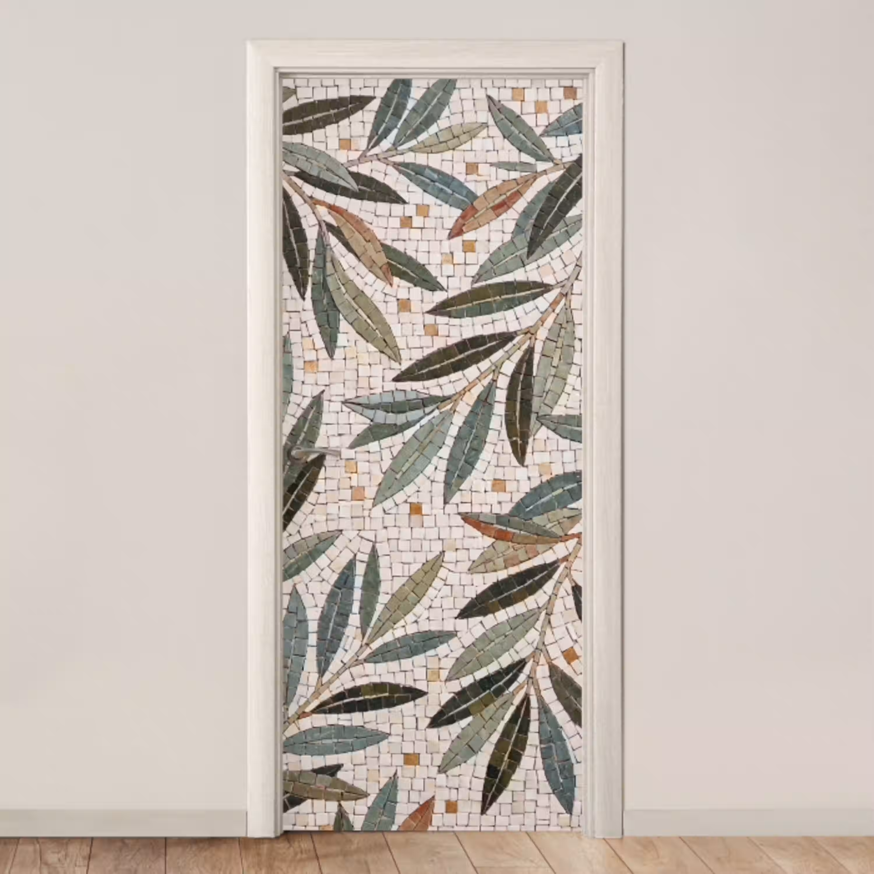 Plant - Blad - Mozaïek - Groen deurposter klein -3d_beige