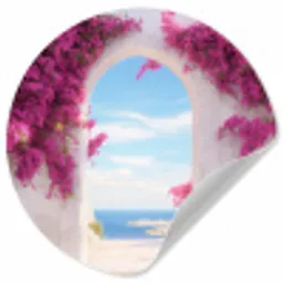 Zee - Roze - Bloemen - Poort Wandcirkel behangsticker klein -3d