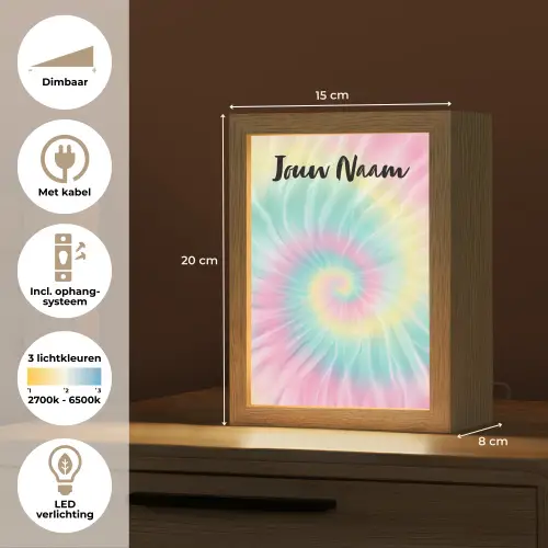 Tie Dye - Pasteltinten - Roze Light Box met kabel (Kinderlampje) klein -USP_NL