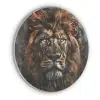 Leeuw - Dieren - Portret - Zwart - Luxe Akoestische PET Vilt - Rond klein -3d