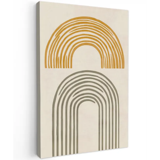 Bogen - Lijnen - Oranje - Minimalistisch Tuinposter op houten frame 2 cm dik klein -3d