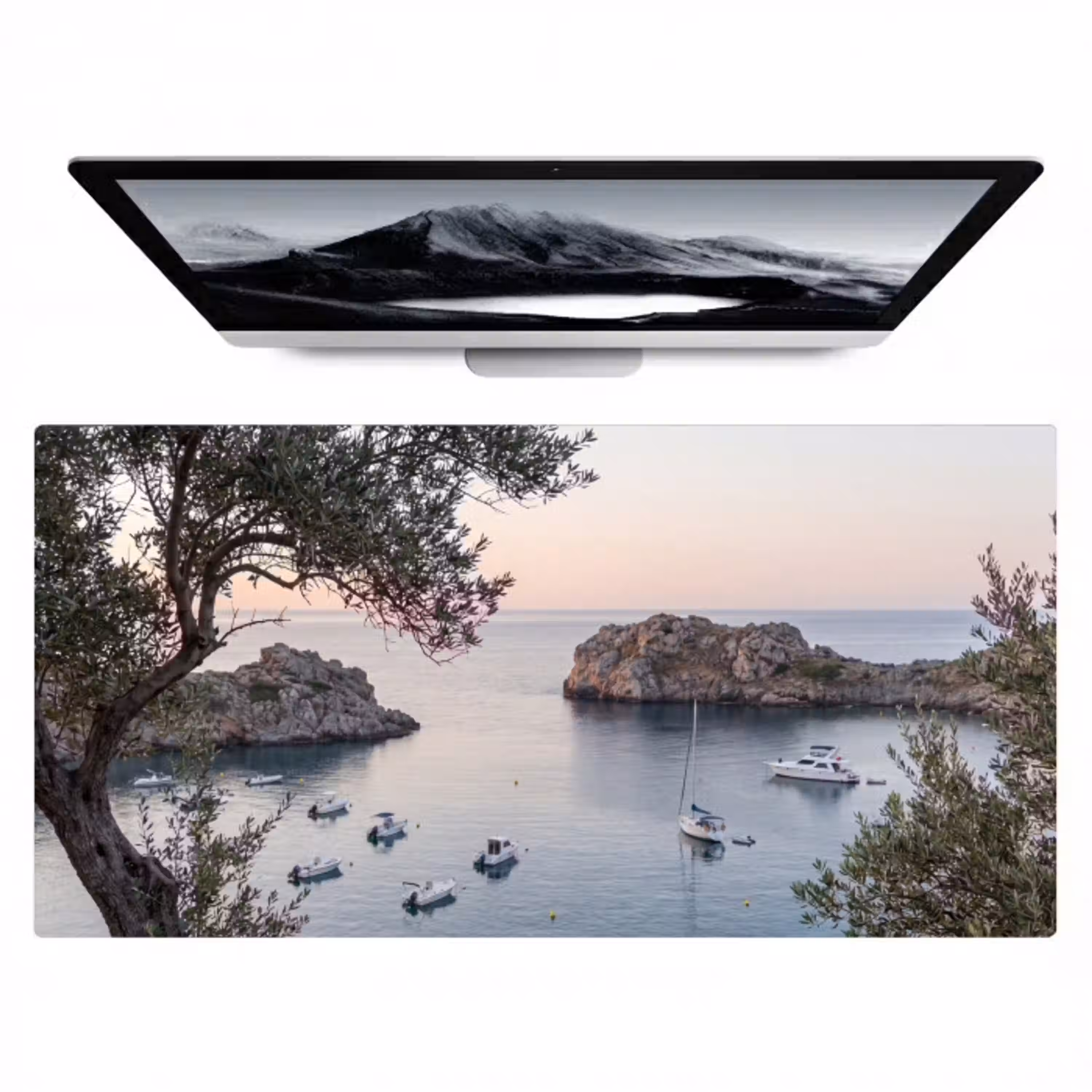 Baai - boten - zonsondergang Muismat XXL klein -zzz3d