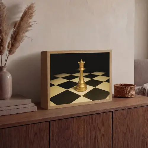 Koningin - Schaakstuk - Geblokt - Goud Light Box met batterij (Wandlamp) middel -sfeer2