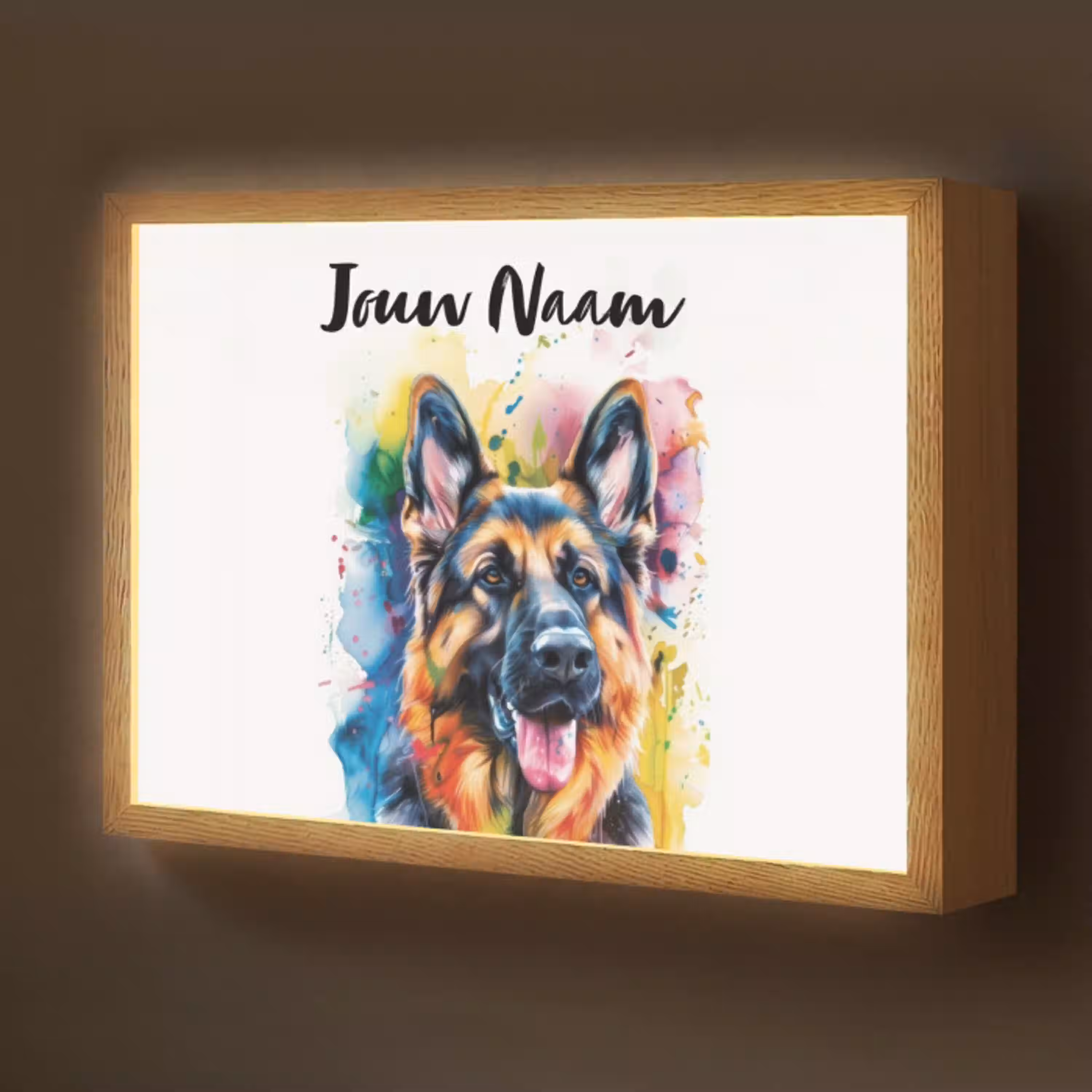 Hond - Verf - Dieren - Kleurrijk - Duitse Herder Light Box met batterij (Wandlamp kind) middel -z3d_website
