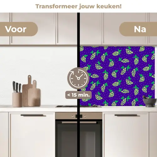 Paars - Groen - Druiven - Blaadjes keuken achterwand 2 middel 871 -voor-na2_NL