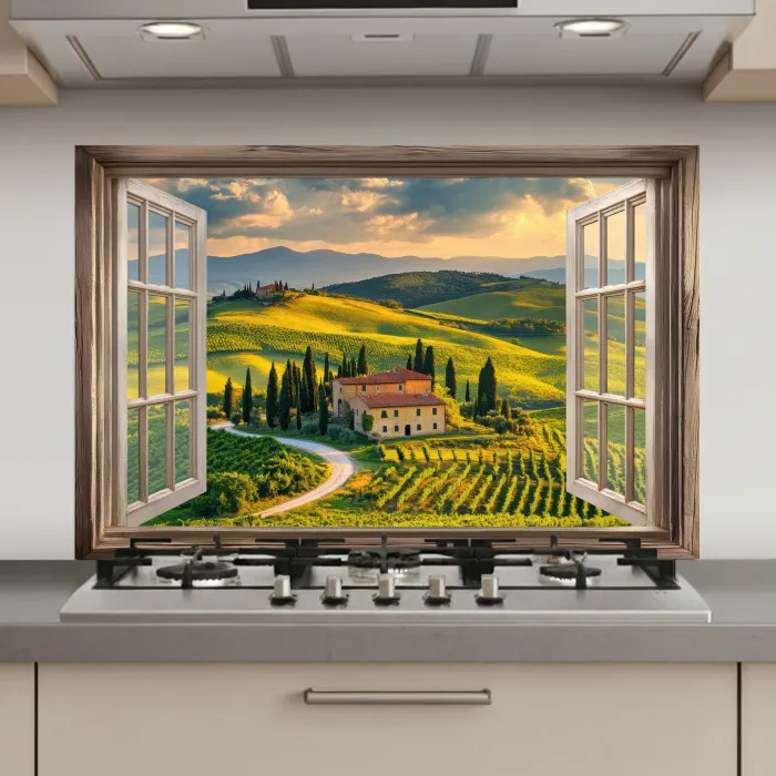 Doorkijk - Toscane - Uitzicht - Landschap - Zomer keuken achterwand spatscherm klein -3d_website